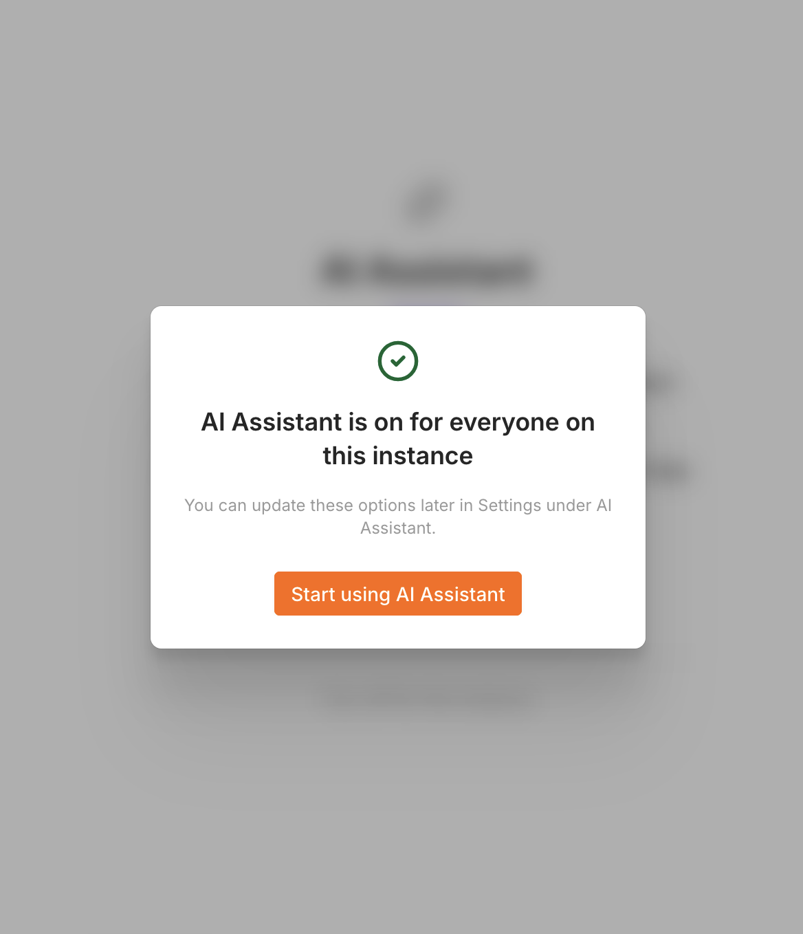 n8n Meldung AI Assistant is on for everyone on this instance